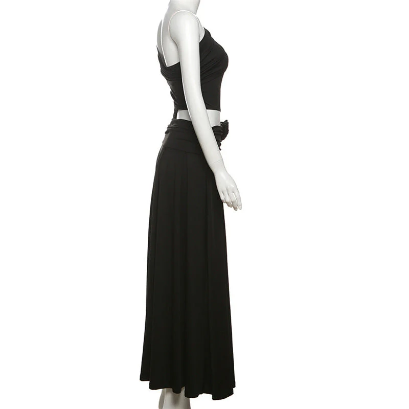 Irregular one shoulder flower applique maxi dress - Image 3