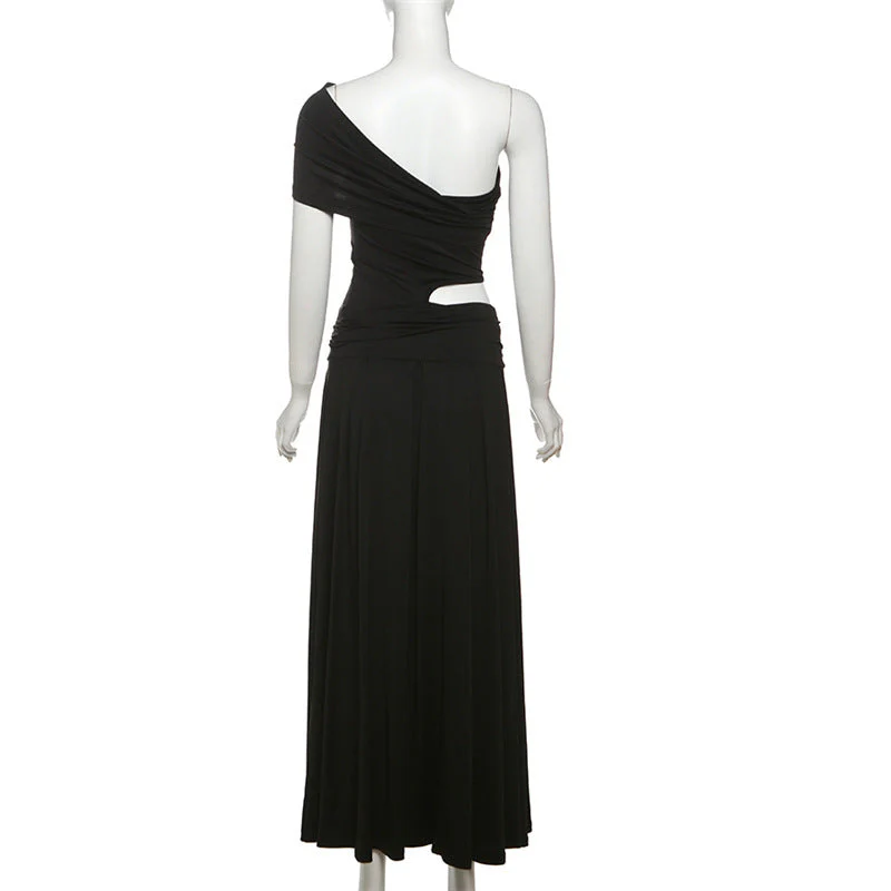 Irregular one shoulder flower applique maxi dress - Image 4