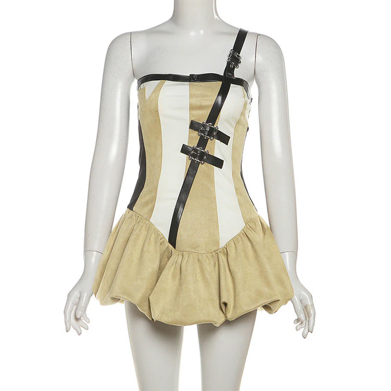 Irregular one shoulder ruched buckle mini dress - Image 2