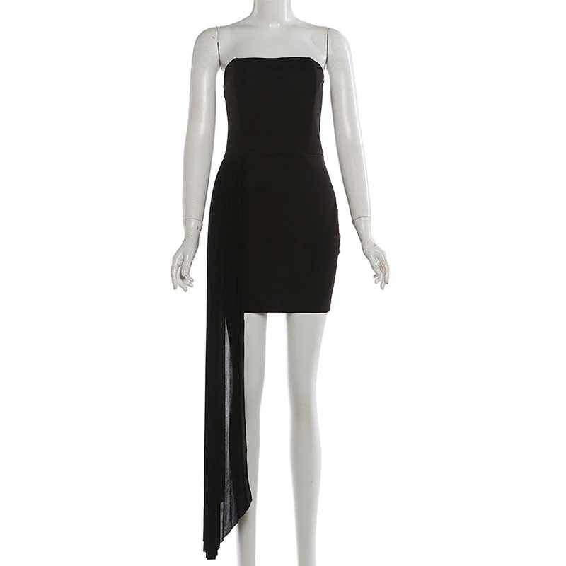 Irregular pleated backless tube mini dress - Image 2