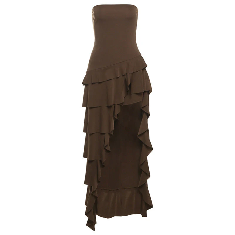 Irregular ruffle backless tube midi dress - Image 2