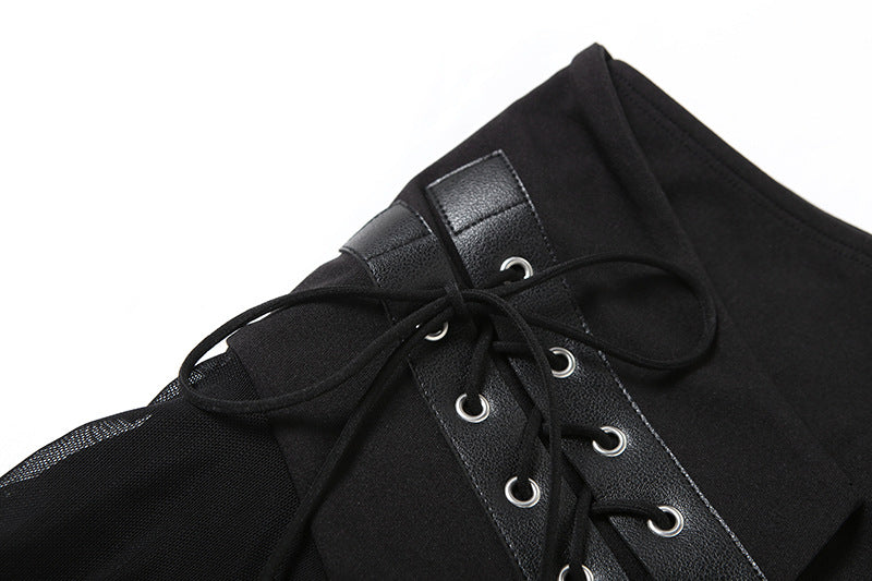 Irregular self tie mesh A line ruffle mini skirt - Image 5