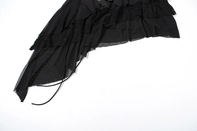 Irregular self tie mesh A line ruffle mini skirt - Image 6