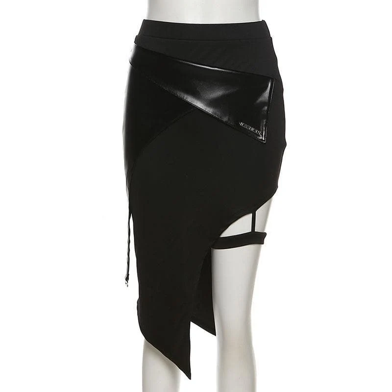 Irregular thigh slit midi skirt goth Alternative Darkwave Fashion goth Emo Darkwave Fashion - Image 3