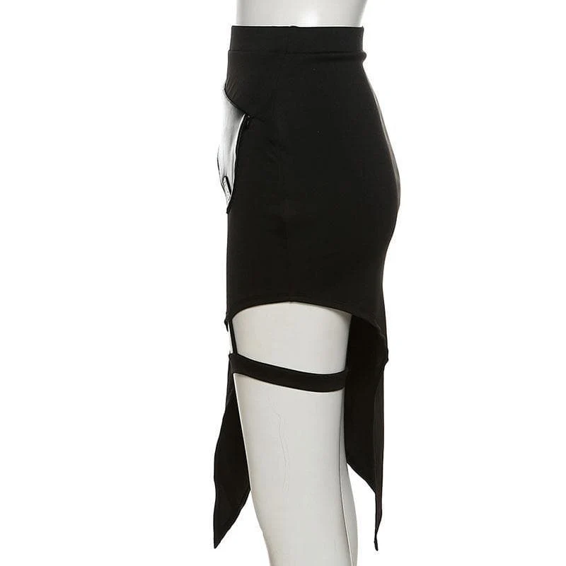 Irregular thigh slit midi skirt goth Alternative Darkwave Fashion goth Emo Darkwave Fashion - Image 4