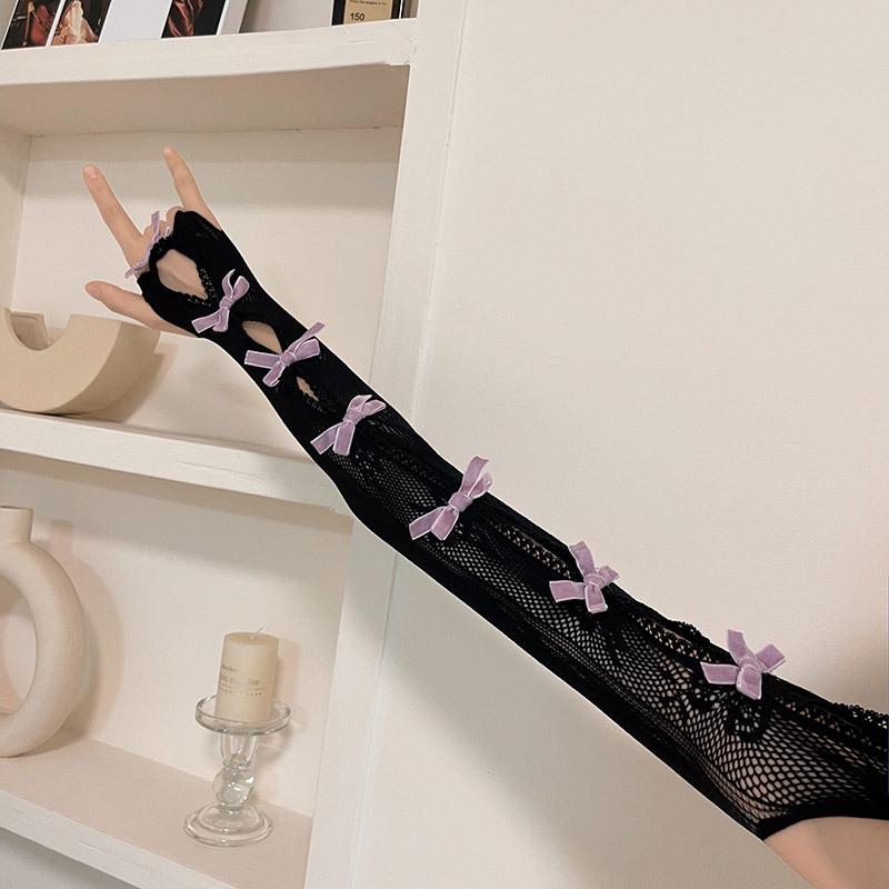Lace bowknot hollow out contrast gloves - Image 5