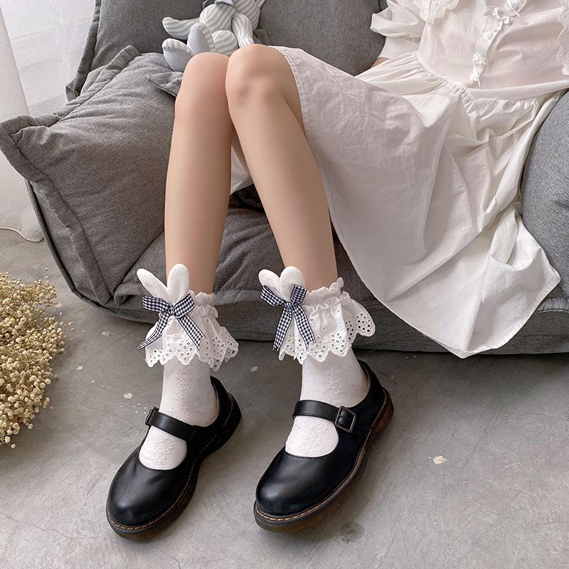 Lace bowknot bunny ears pattern long socks - Image 3