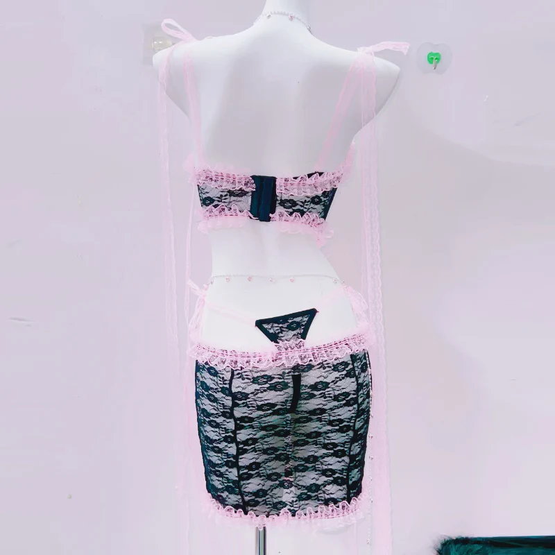 Lace bowknot ruffle backless cami mini skirt set - Image 2
