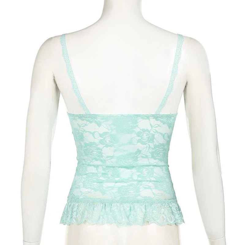 Lace flower pattern bowknot ruffle cami top - Image 4