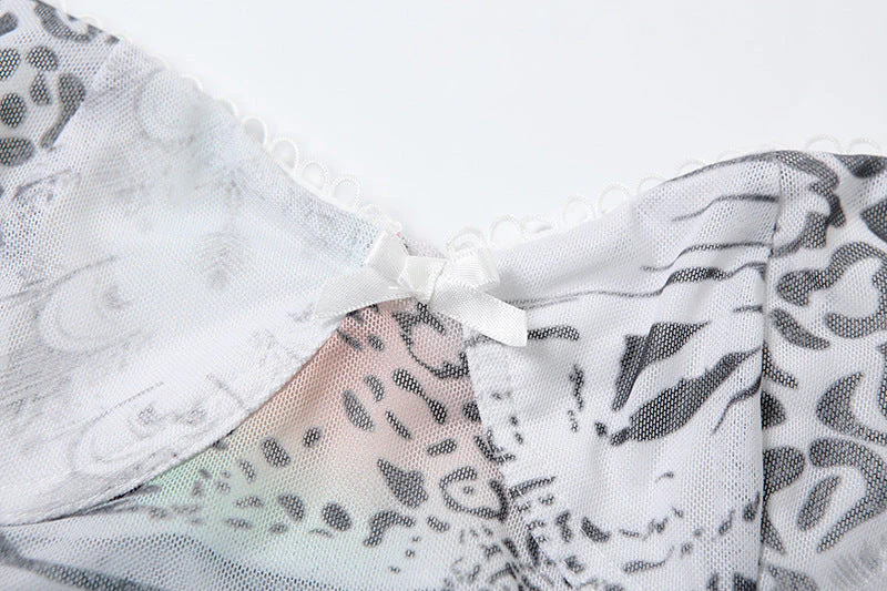 Lace hem bowknot print drawstring cami mini skirt set - Image 6