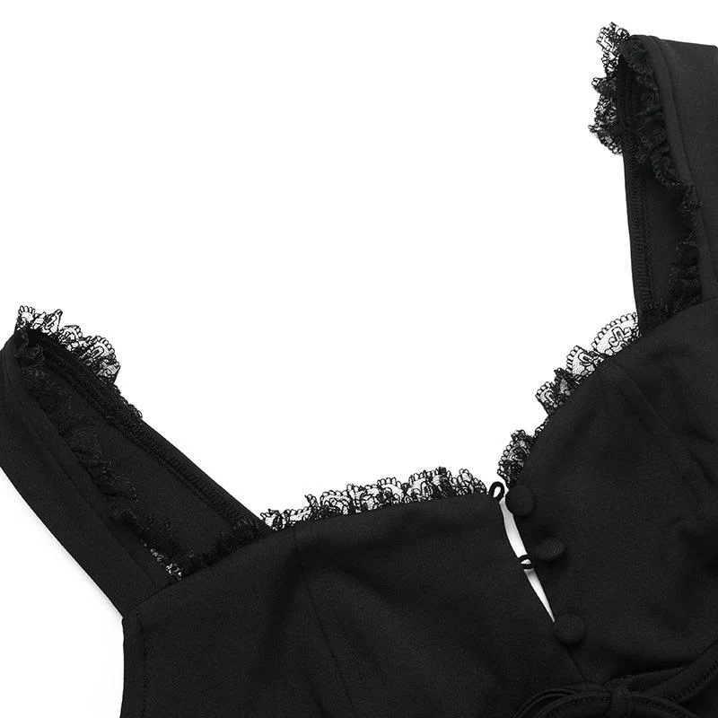 Lace hem button bowknot cami mini dress - Image 6