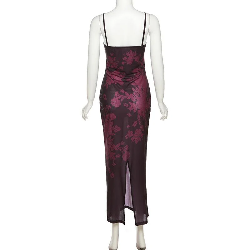 Lace hem contrast flower pattern slit cami midi dress - Image 4