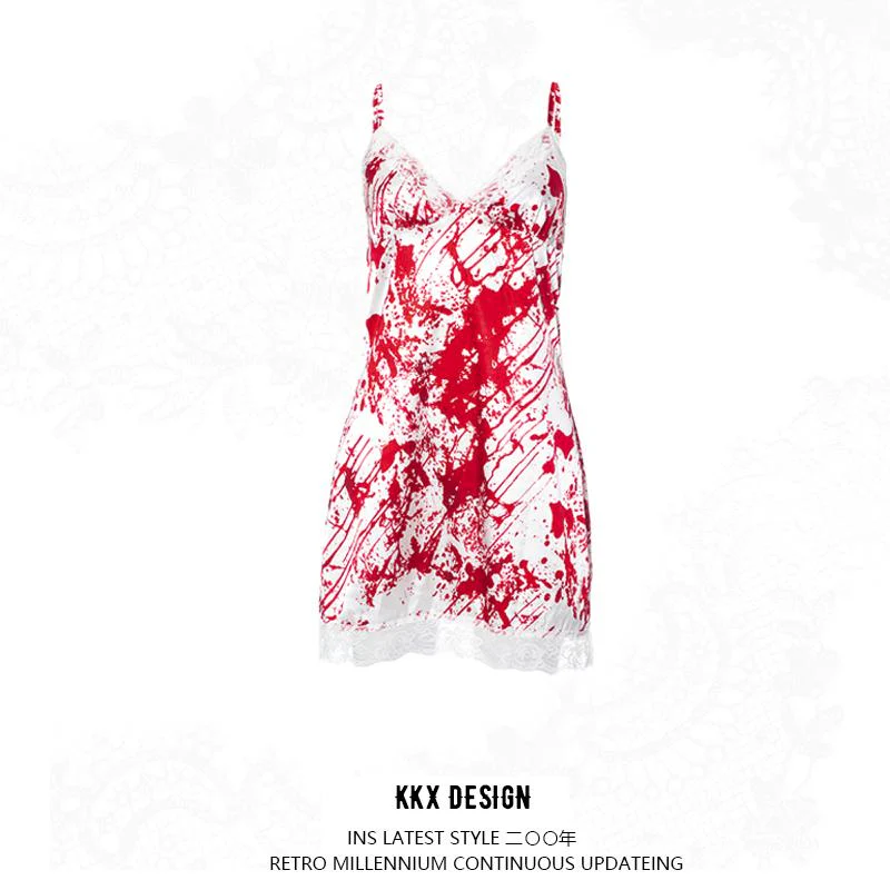 Lace hem print backless cami mini dress - Image 2