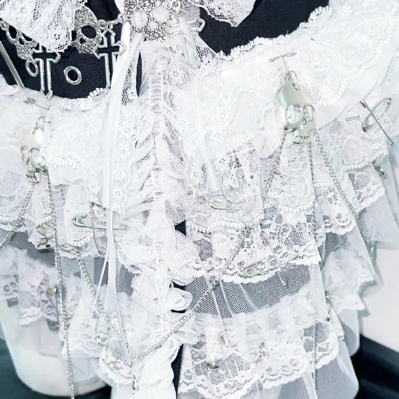 Lace hem self tie bowknot skull applique top - Image 8