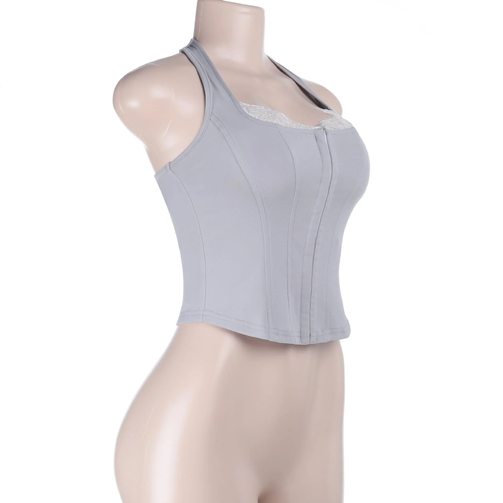 Lace hem self tie halter corset backless top - Image 3