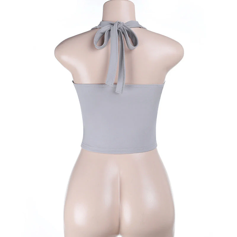 Lace hem self tie halter corset backless top - Image 4