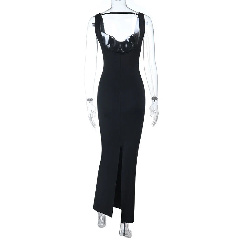 Lace hem slit v neck backless cami maxi dress - Image 4