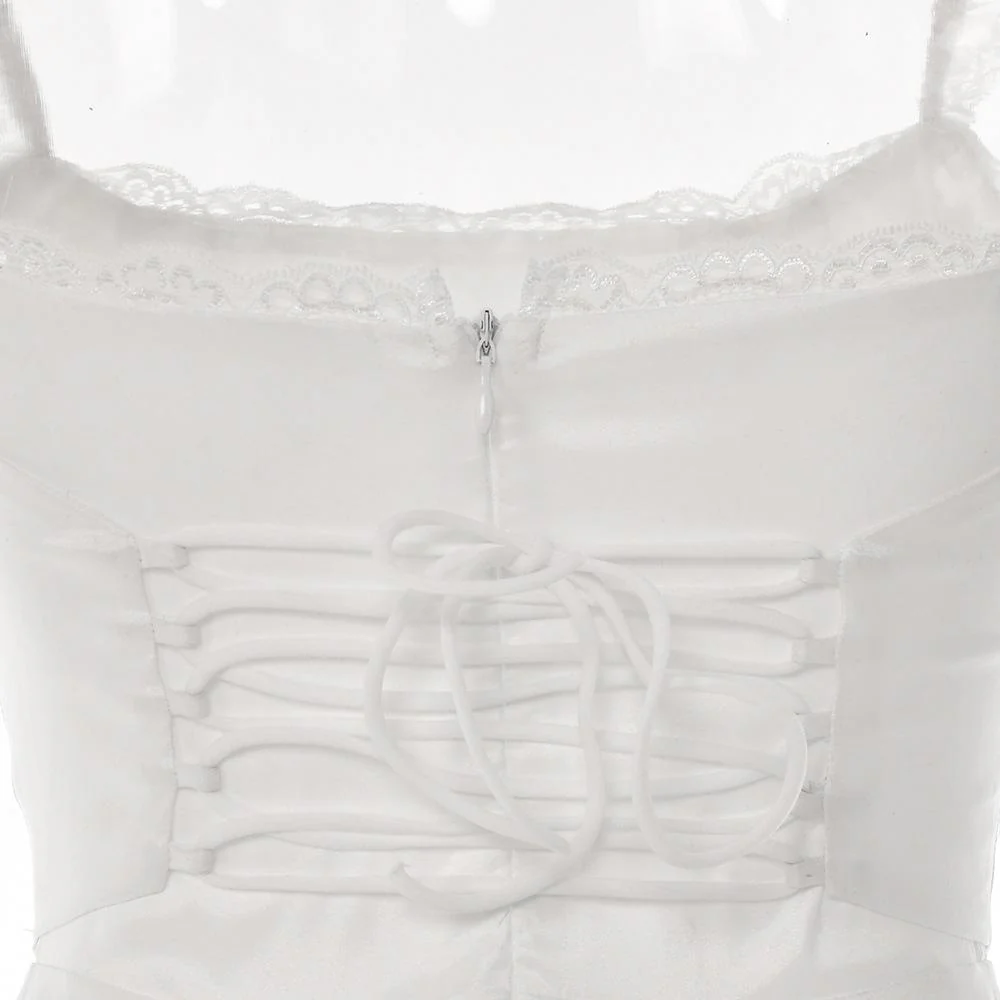 Lace hem solid cap sleeve zip-up ruched lace up mini dress fairycore Ethereal Fashion - Image 5