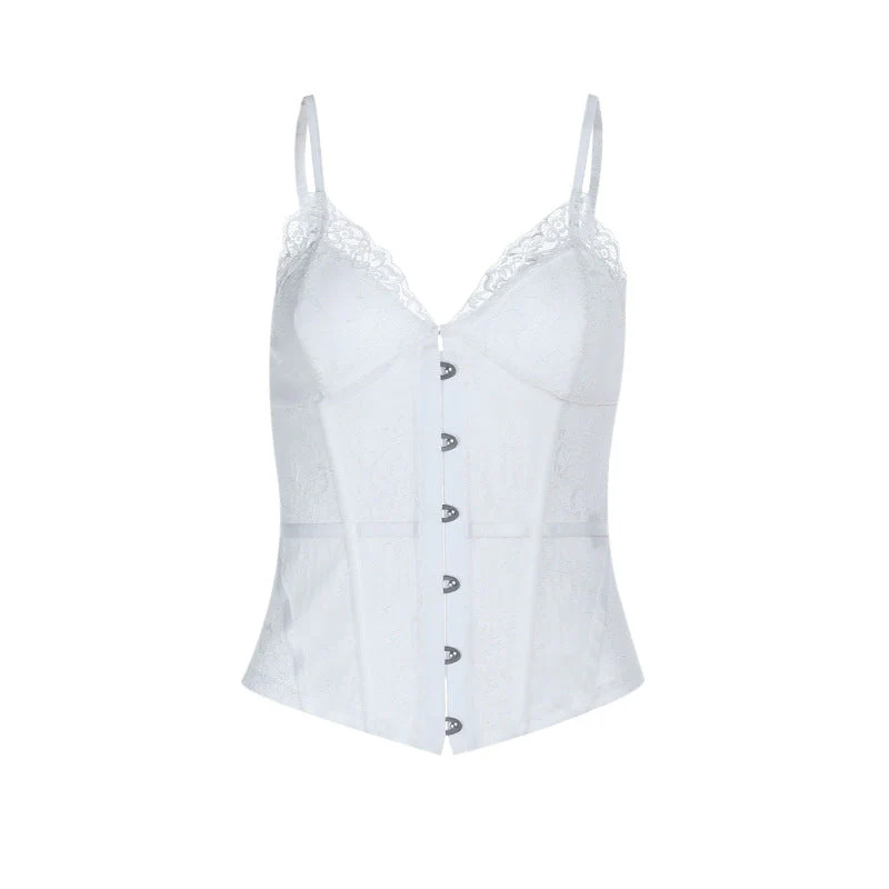 Lace hem v neck backless corset cami top