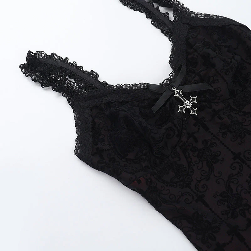 Lace hem v neck bowknot print cami top - Image 5