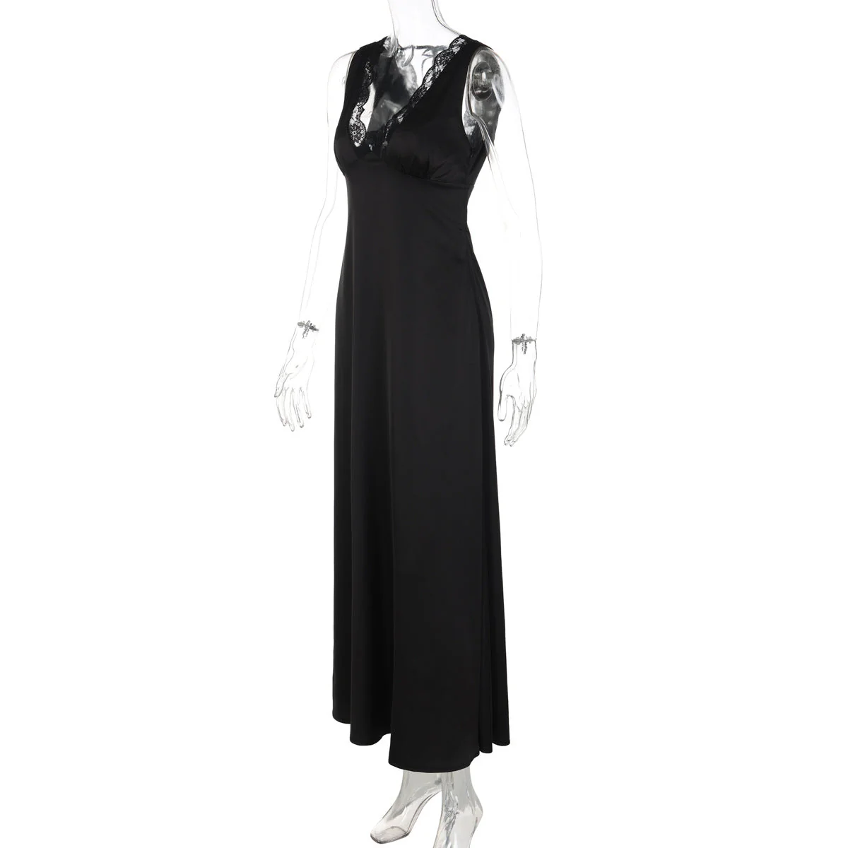 Lace hem v neck self tie backless maxi dress - Image 3