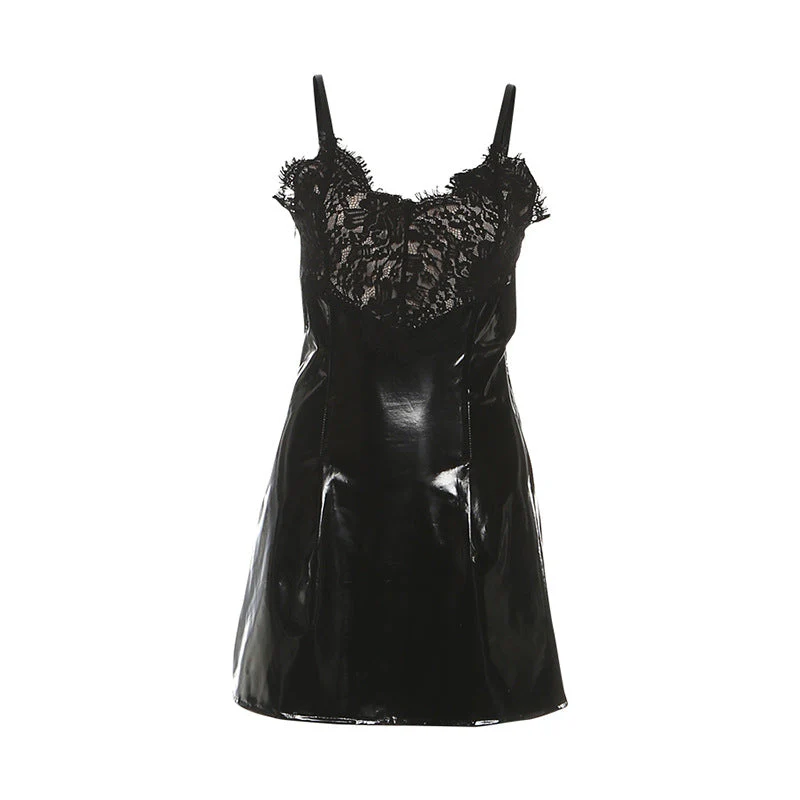 Lace hem v neck zip-up backless cami mini dress - Image 2