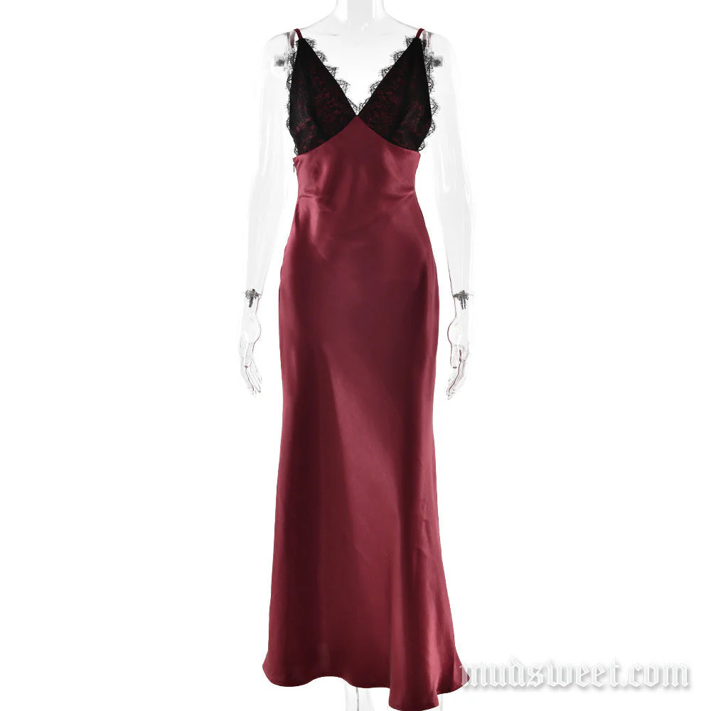 Lace hem v neck zip-up satin cami maxi dress - Image 4