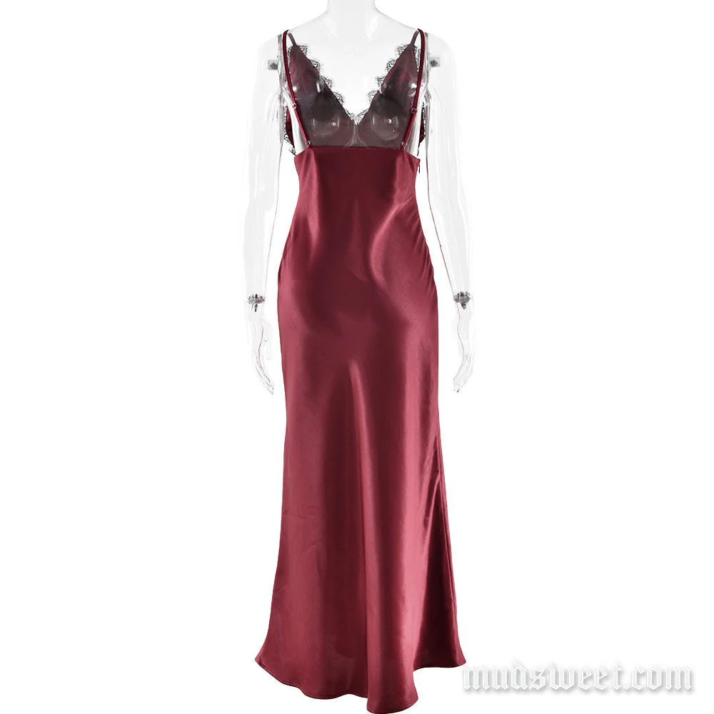 Lace hem v neck zip-up satin cami maxi dress - Image 5