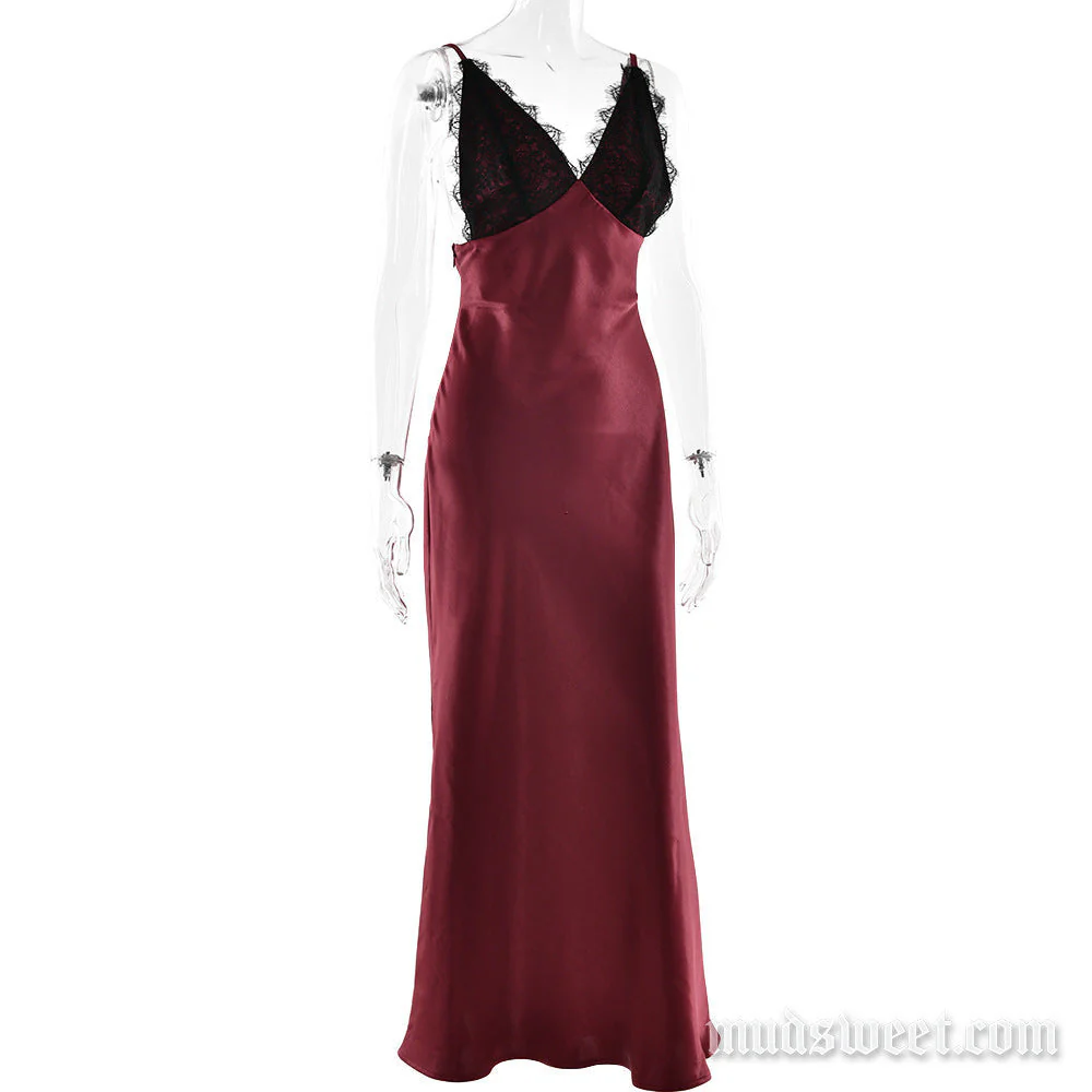 Lace hem v neck zip-up satin cami maxi dress - Image 6