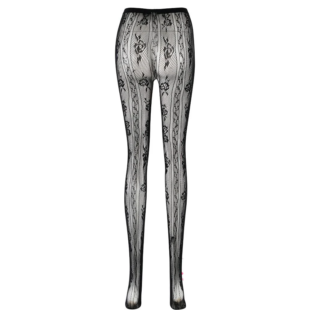 Lace hollow out bowknot contrast tights - Image 6