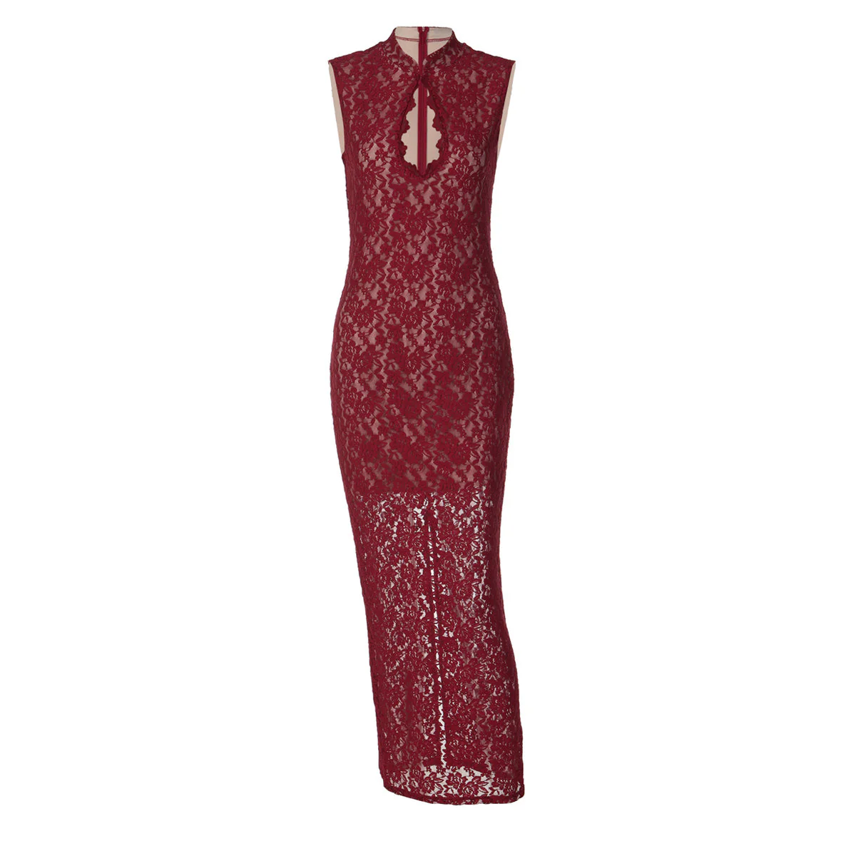 Lace hollow out slit sleeveless zip-up maxi dress - Image 3