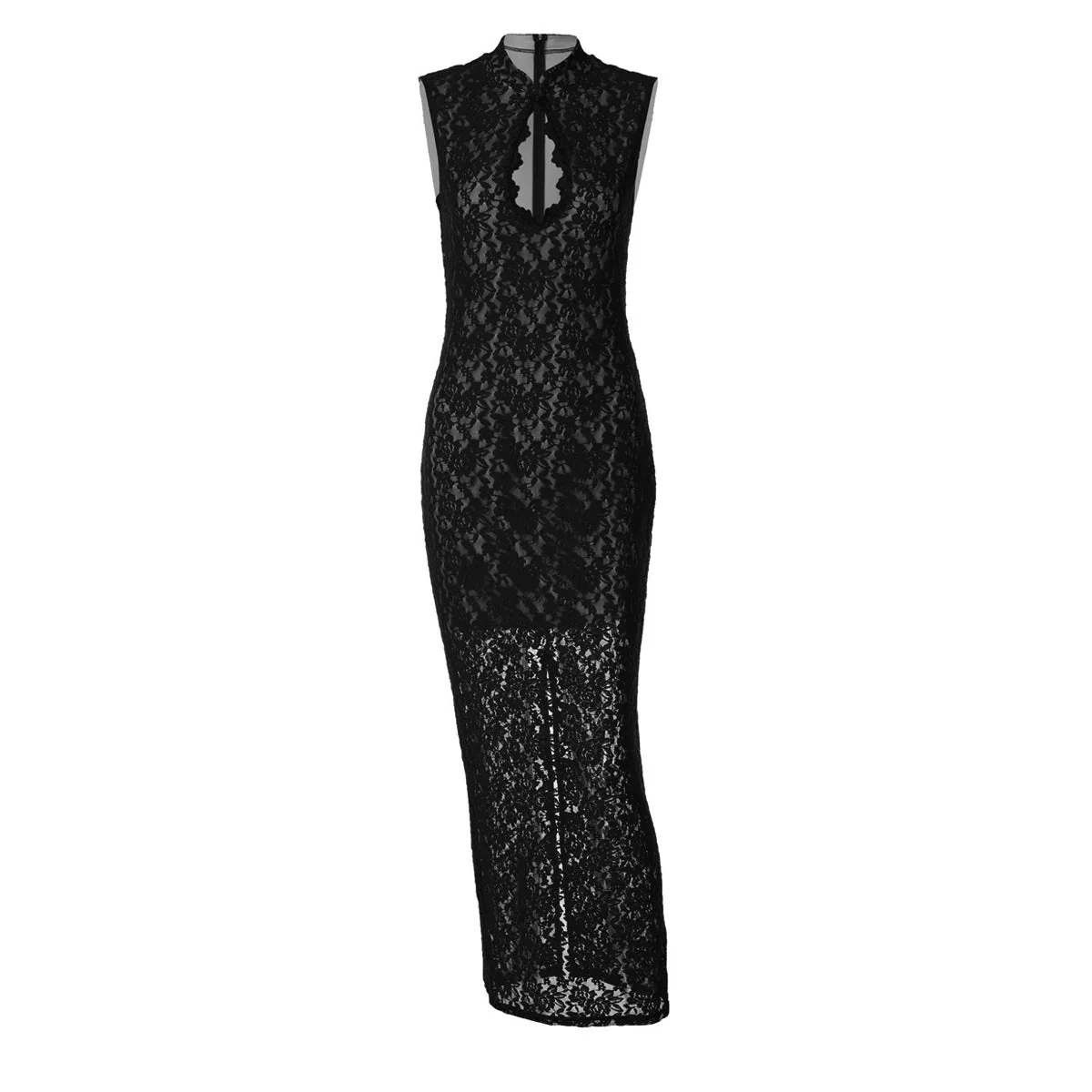 Lace hollow out slit sleeveless zip-up maxi dress - Image 4