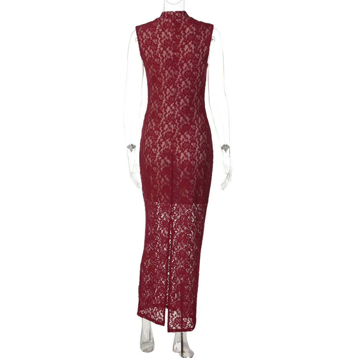 Lace hollow out slit sleeveless zip-up maxi dress - Image 8