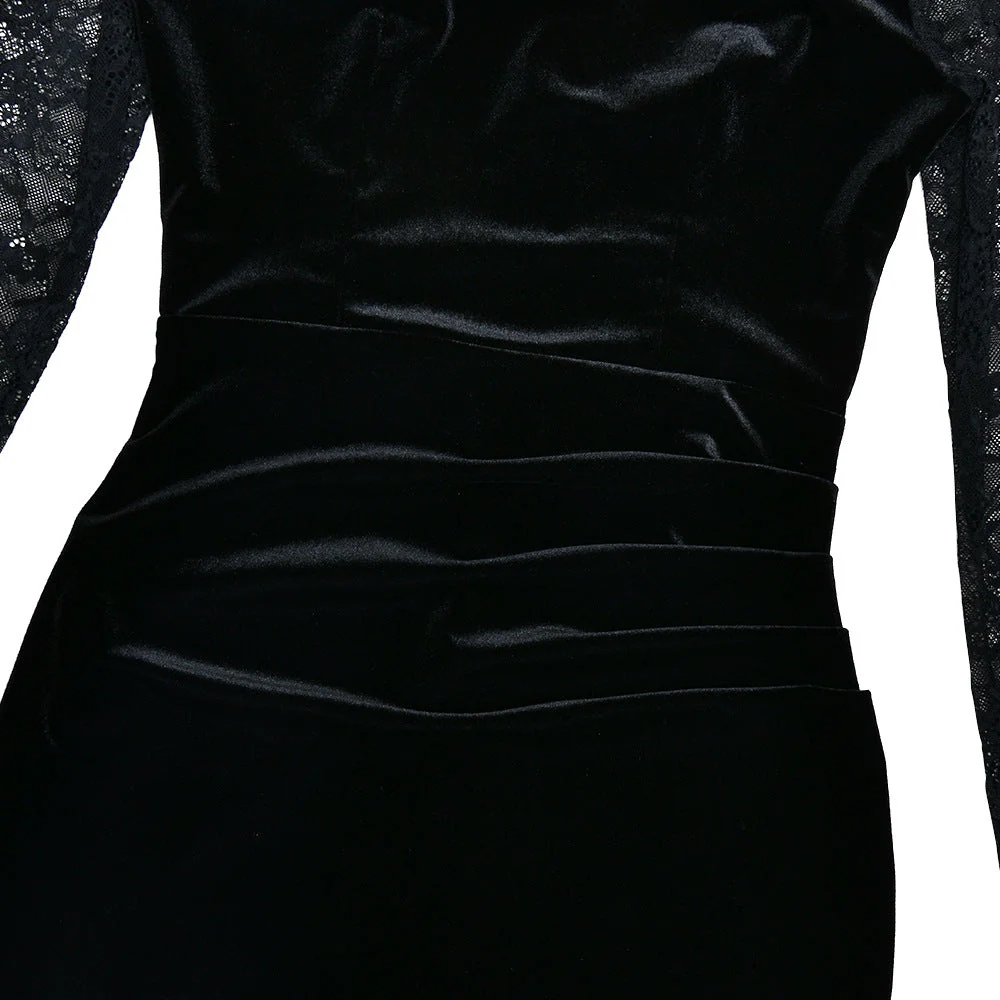 Lace long sleeve hollow out self tie slit midi dress - Image 6