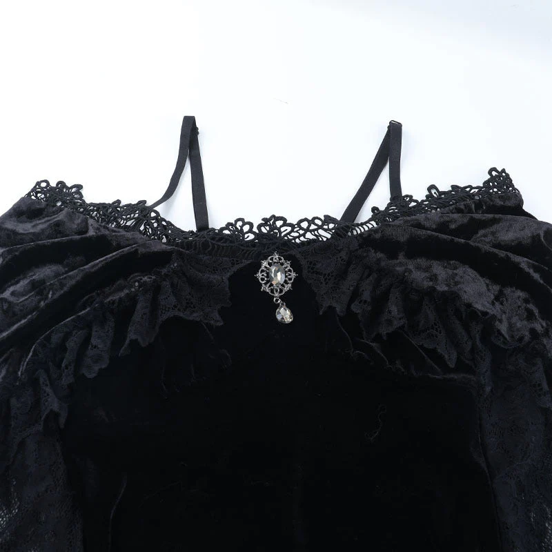 Lace long sleeve off shoulder velvet maxi dress - Image 8