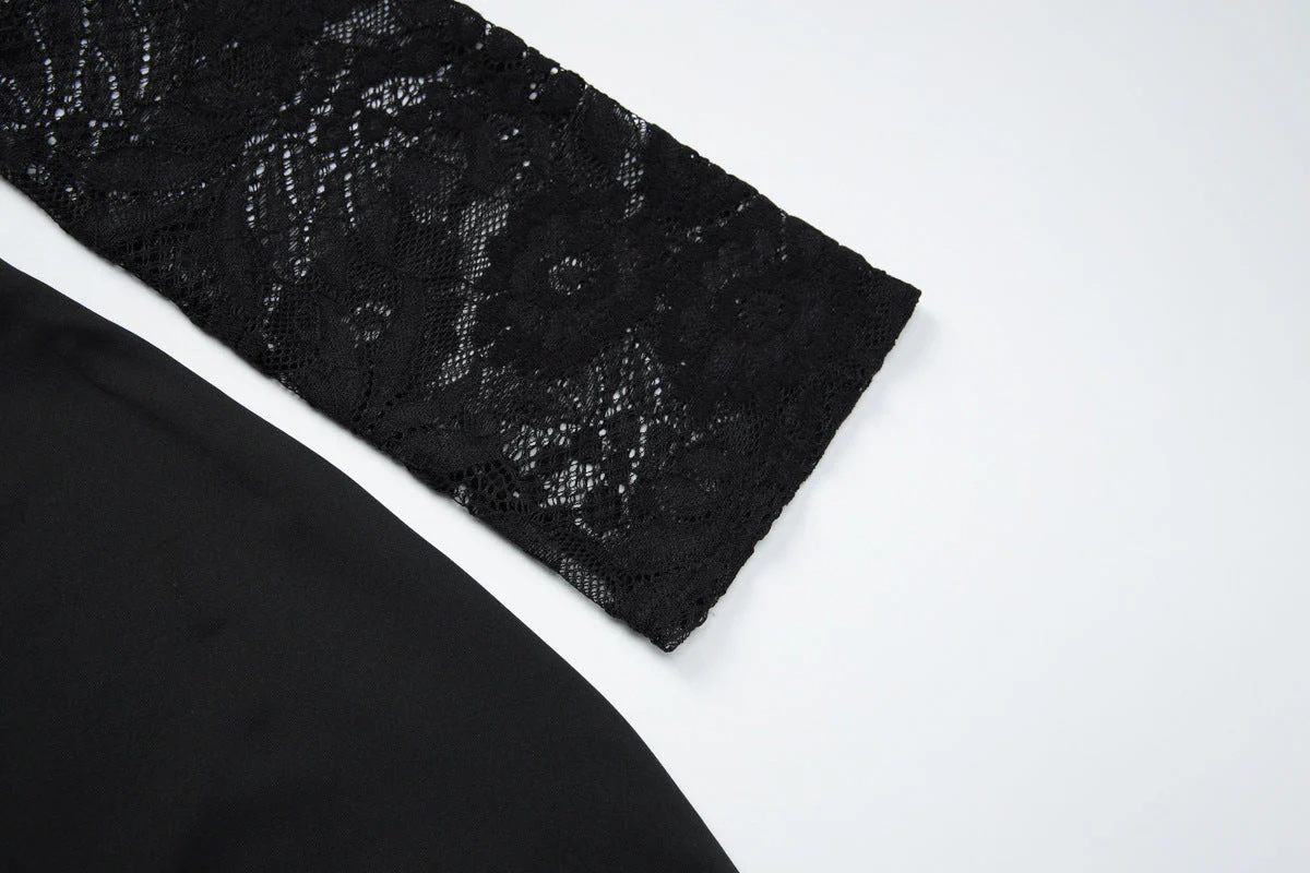 Lace long sleeve square neck solid mini dress - Image 7