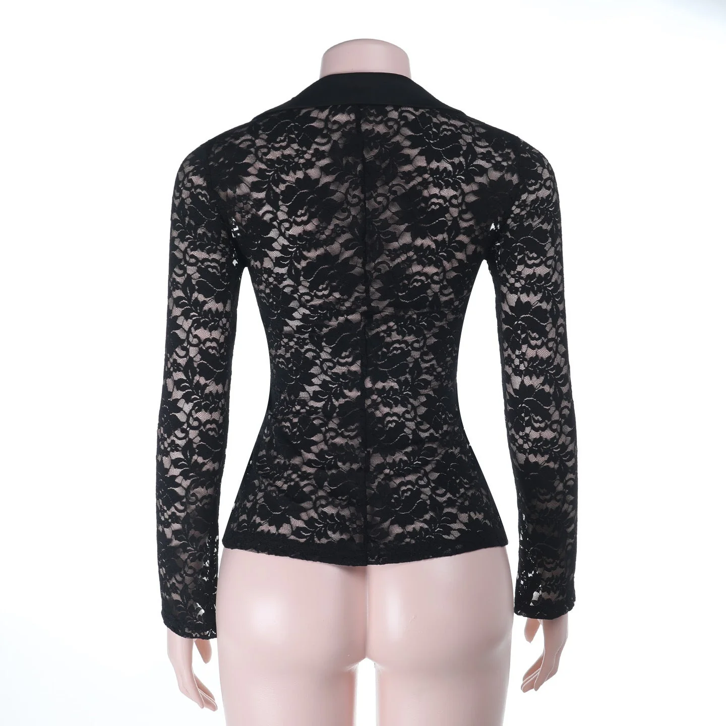 Lace long sleeve v neck button see through top - Image 5
