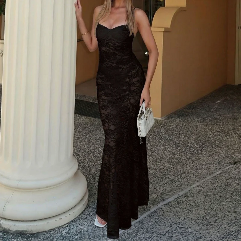 Lace ruched button v neck cami maxi skirt set - Image 2