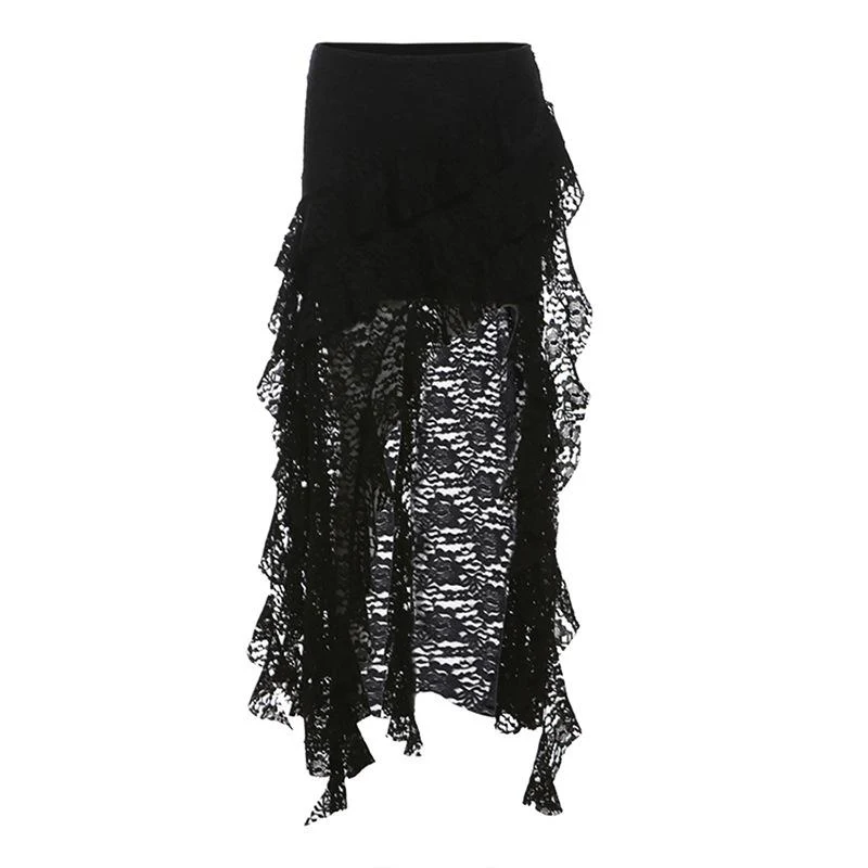 Lace ruffle solid irregular maxi skirt - Image 4