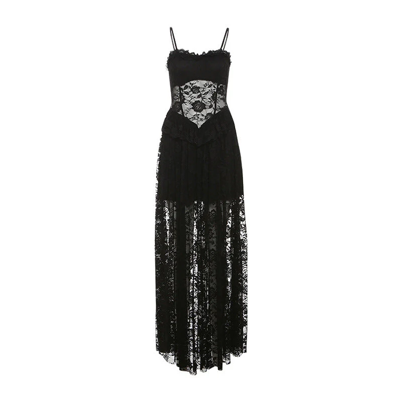 Lace ruffle v neck backless cami maxi dress - Image 4