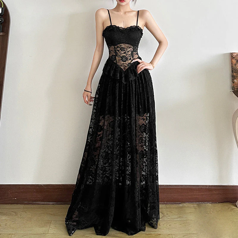 Lace ruffle v neck backless cami maxi dress - Image 5