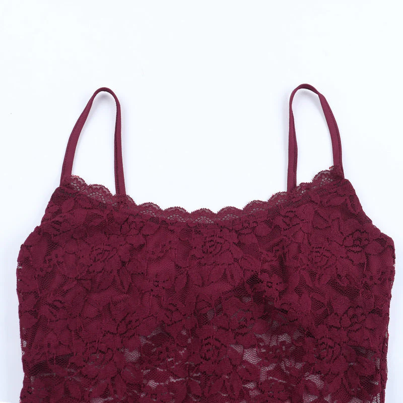 Lace u neck see through ruched cami maxi dress - Image 8