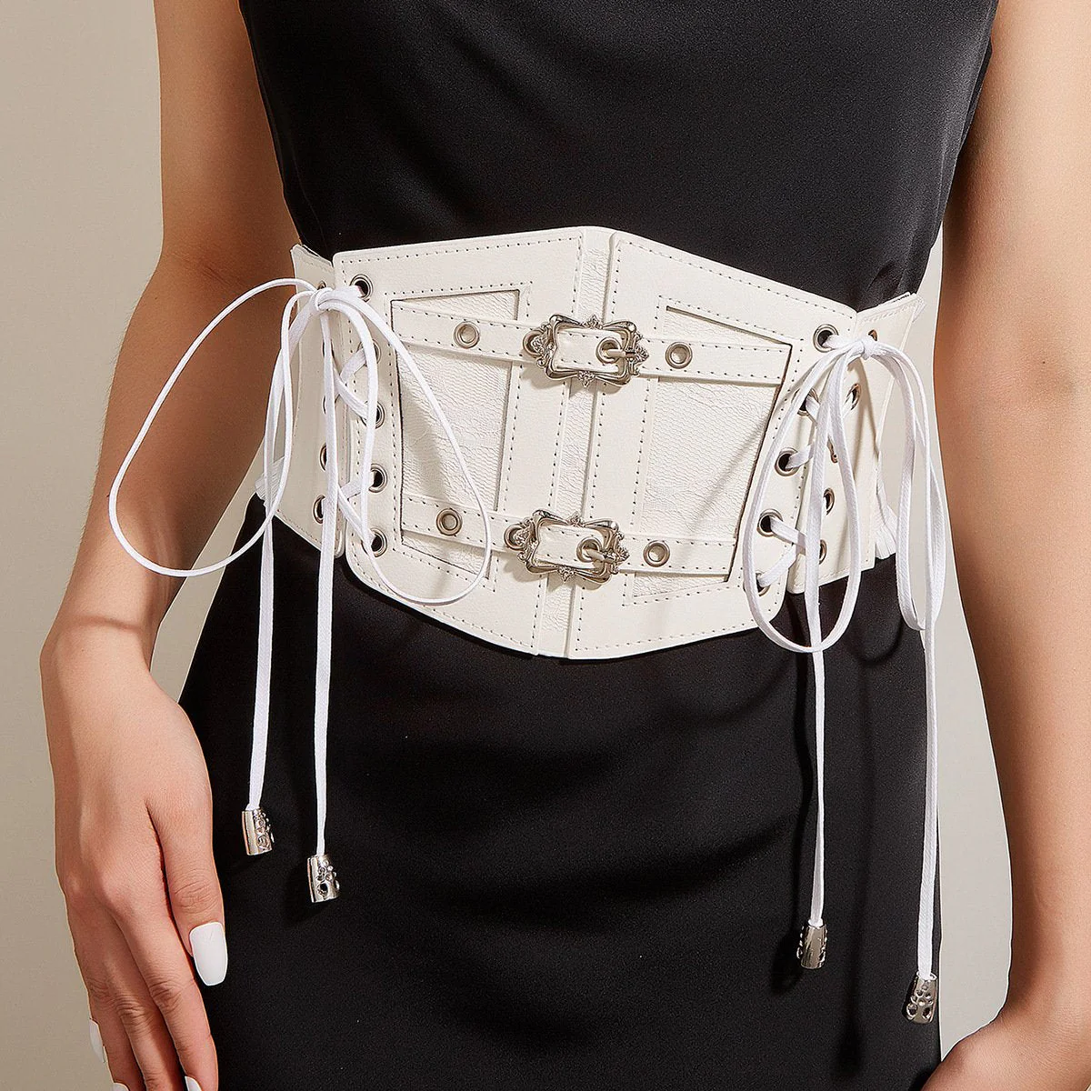 Lace up buckle ruffle contrast corset - Image 3
