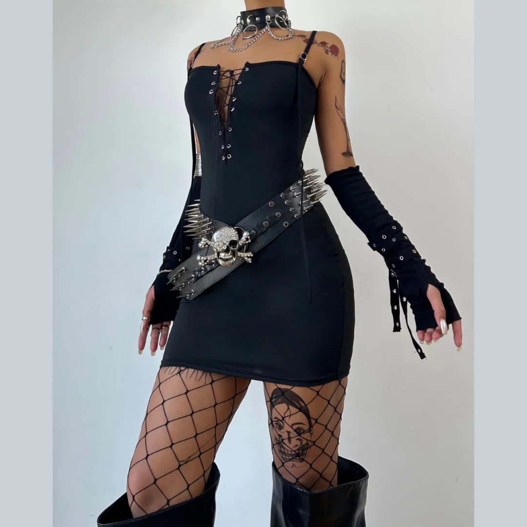 Lace up hollow out backless cami mini dress