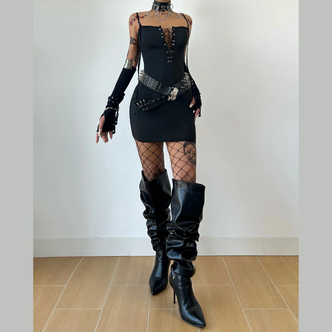 Lace up hollow out backless cami mini dress - Image 2