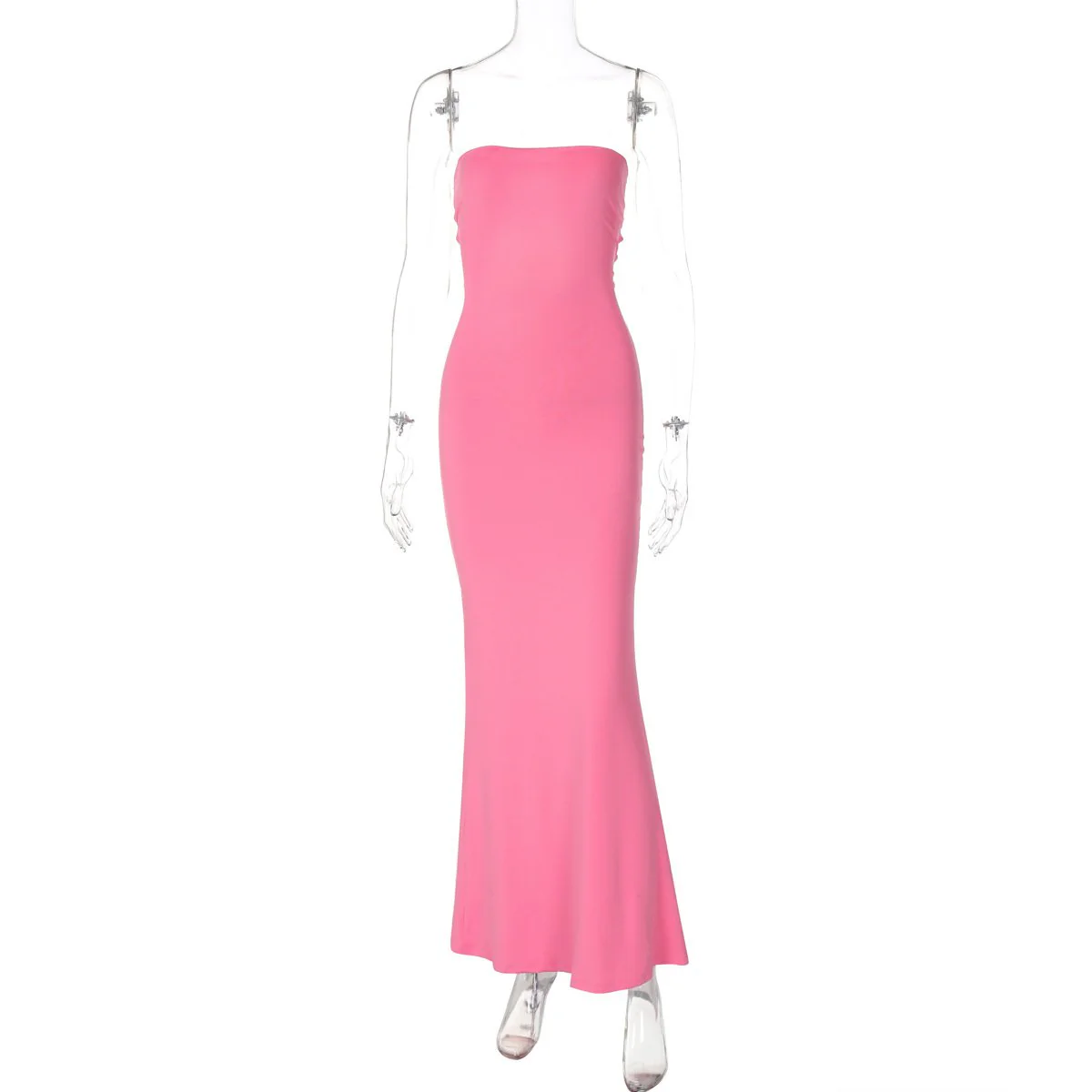 Lace up knotted solid backless tube maxi dress - Image 3