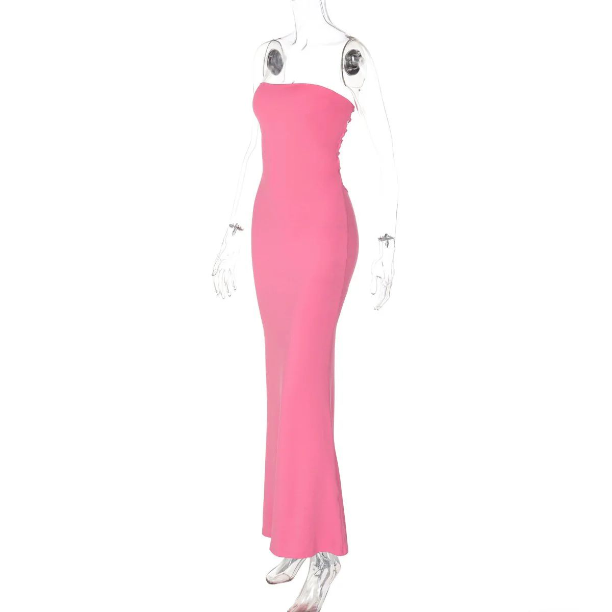 Lace up knotted solid backless tube maxi dress - Image 4
