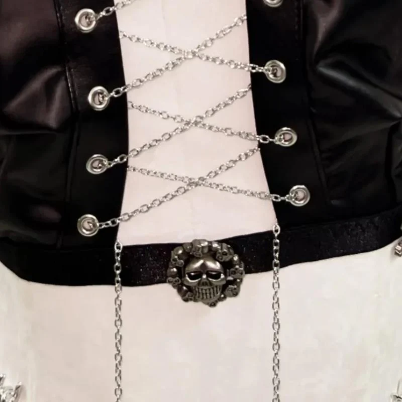 Lace up metal chain hollow out skull applique mini skirt set - Image 4