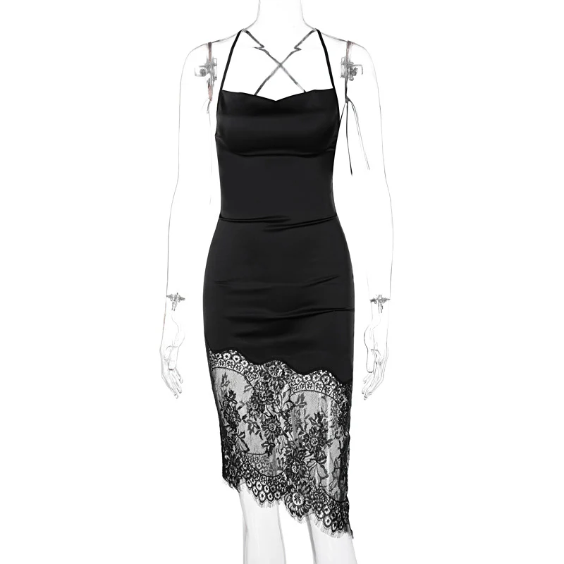 Lace up open back cowl neck satin dress - Image 3