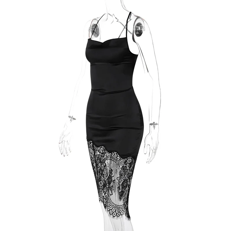 Lace up open back cowl neck satin dress - Image 4